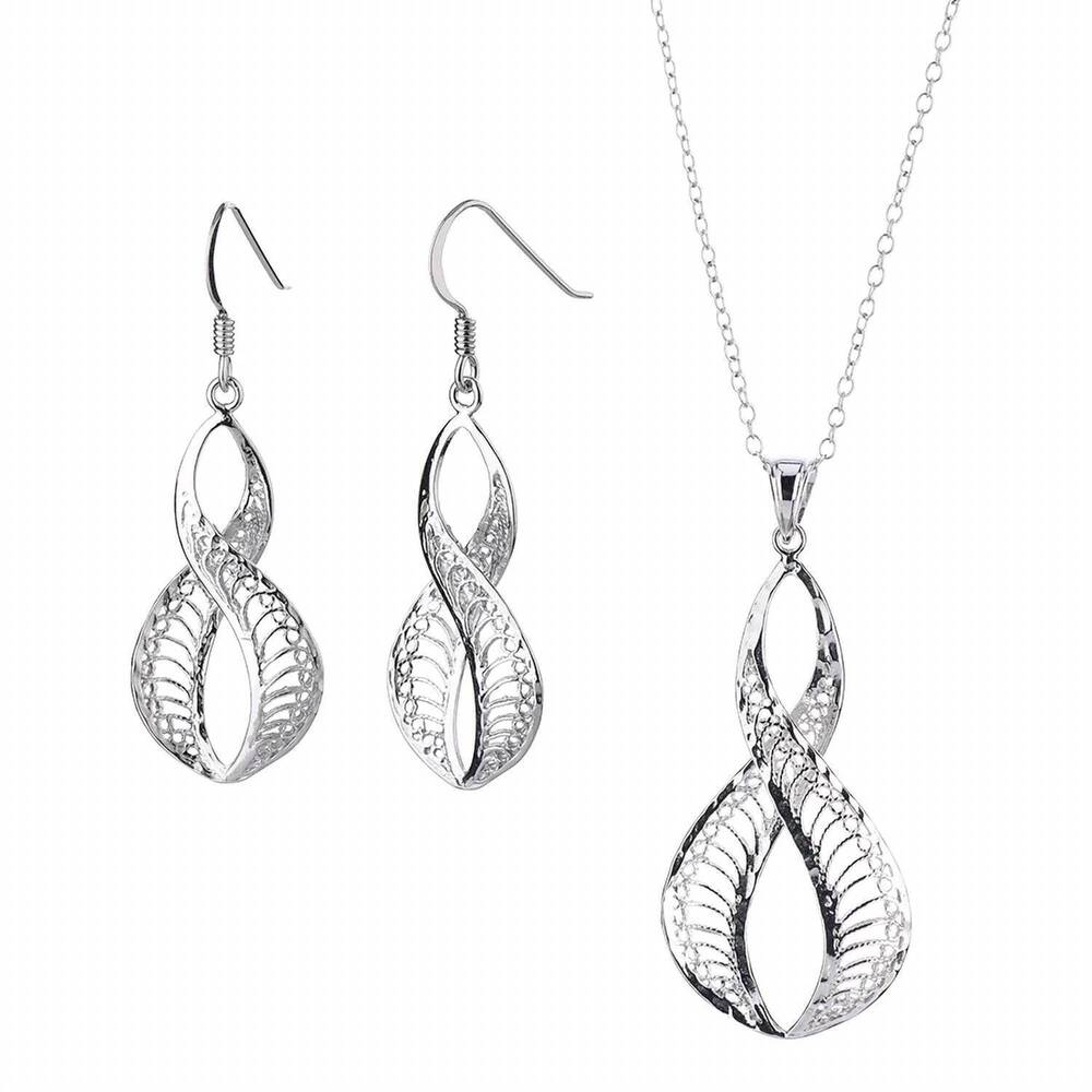 NEW GOLD & HONEY women's infinity filigree drop earrings and pendant necklace je